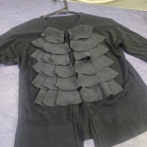Elegant Black Ruffled Women's Sweaterlett.